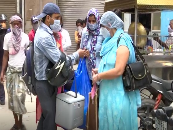 Serology survey sample being collected by medical team in Motia Khan and Paharganj area, Delhi (Photo/ANI)