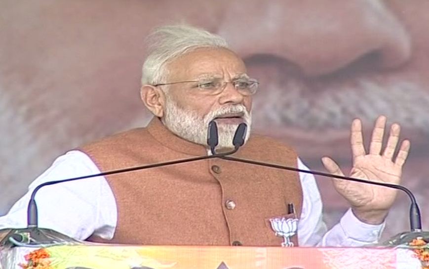 Prime Minister Narendra Modi addresses public rally in Rudrapur, Uttrakhand on Thursday. [Photo/ANI]