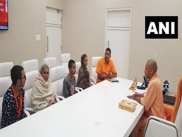 Family members of Kamlesh Tiwari met Chief Minister Yogi Adityanath at his residence in Lucknow on Sunday (Photo/ANI)