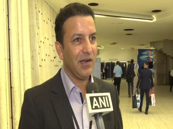 PoK political activist Nasir Aziz Khan speaking to ANI in Geneva on Monday. (Photo/ANI)