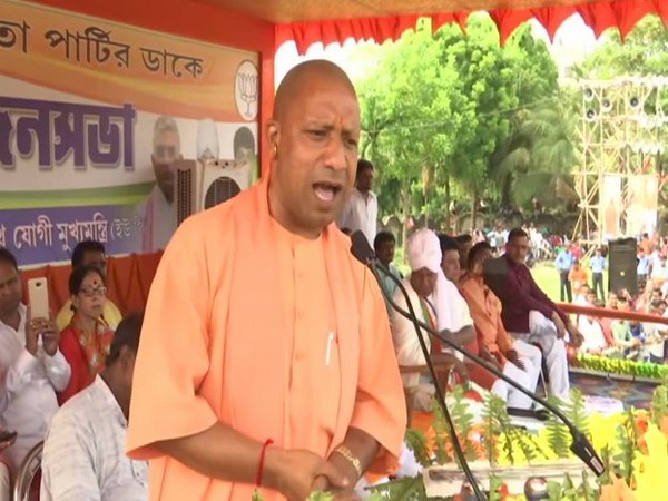 UP Chief Minister Yogi Adityanath addressing an election rally in Berhampore on Monday. Photo/ANI