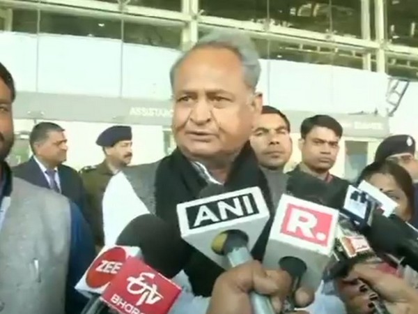 Rajasthan Chief Minister Ashok Gehlot speaking to the media on Saturday. Photo/ANI