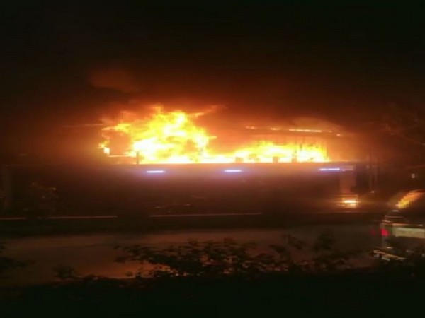 A fire broke out at a car service center in Hyderabad (Photo/ANI)