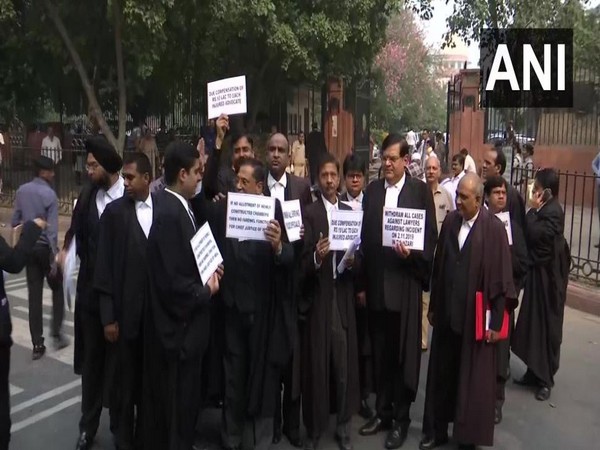 Lawyers staged a protest against the Tis Hazari court incident on Monday. Photo/ANI