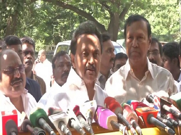 DMK Chief MK Stalin speaking to reporters in Chennai on Monday. Photo/ANI