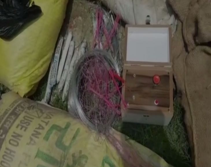 The police team found a detonator, a gelatin rod, 400-metre wire, battery box and a bag from the site of explosion. Photo/ANI 