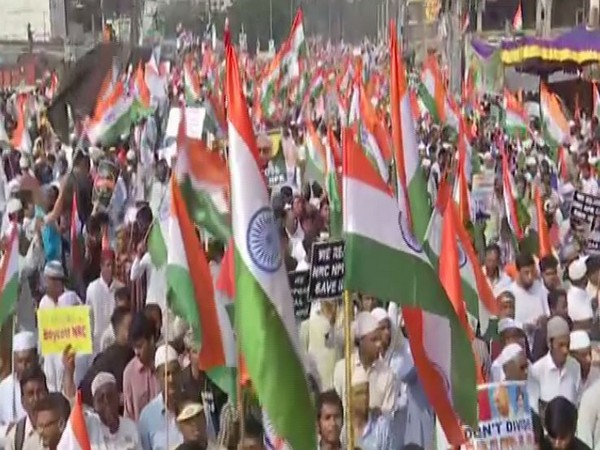 A visual from the massive rally organised in Hyderabad against CAA, NRC on Friday. Photo/ANI