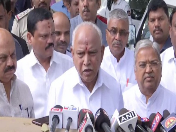 Karnataka Chief Minister BS Yediyurappa addressing media persons on Saturday (Photo/ANI)