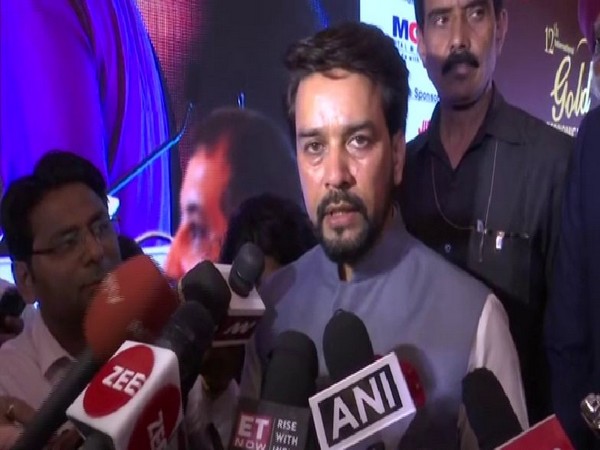 MoS Finance Anurag Thakur speaking to reporters on Wednesday in New Delhi. Photo/ANI