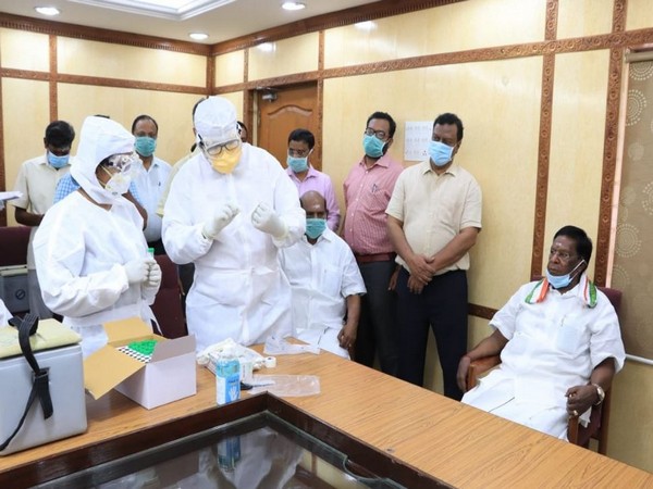 COVID-19 test conducted for Chief Minister V Narayansamy, Assembly Speaker VP Sivakolundu along with others (Photo/ANI)
