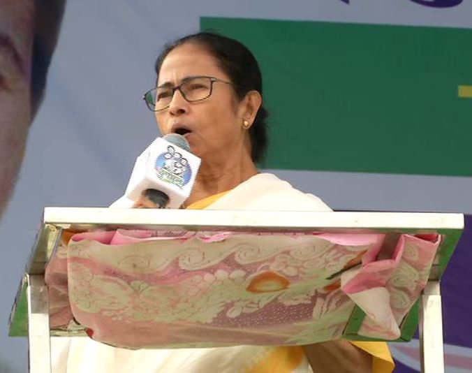 West Bengal Chief Minister Mamta Banerjee addressing election rally in Cooch Behar on Thursday. Photo/ANI