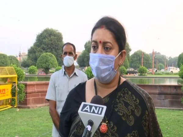 Union Minister Smriti Irani speaking to ANI on Sunday in New Delhi. Photo/ANI