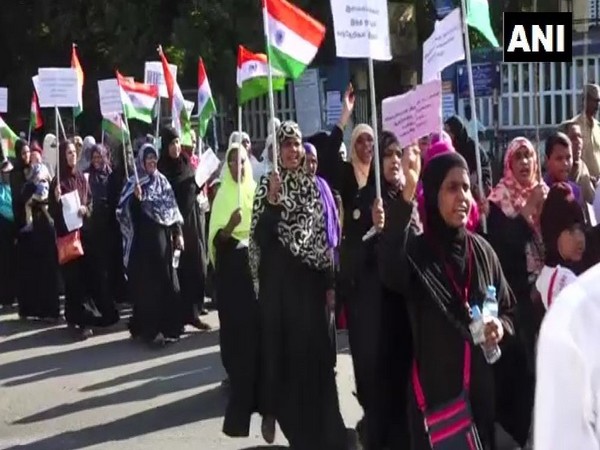 Women during the protest in Puducherry on Saturday (Photo/ANI)