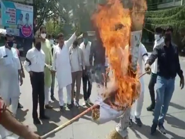 Visuals of Congress protest from Indore (ANI)