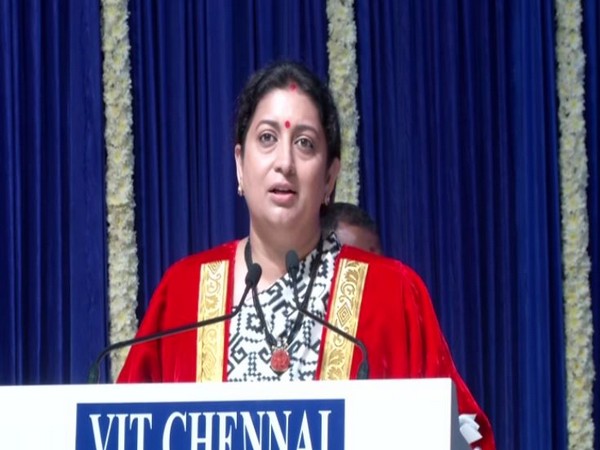 Union Minister Smriti Irani speaking at the convocation ceremony at VIT in Chennai on Tuesday. Photo/ANI