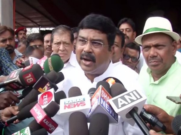 Union Minister Dharmendra Pradhan speaking to reporters in Bhubaneswar on Sunday. Photo/ANI