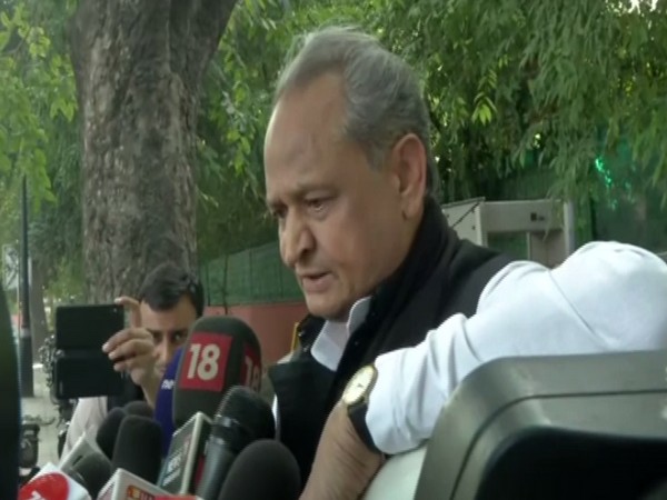 Rajasthan Chief Minister Ashok Gehlot speaking to media persons on Saturday in New Delhi. Photo/ANI
