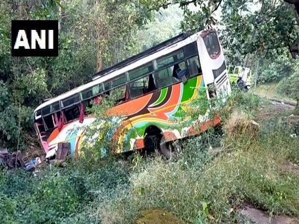 A bus met with an accident on old Pune-Mumbai highway near Bhor Ghat on Monday. (Photo/ANNI)