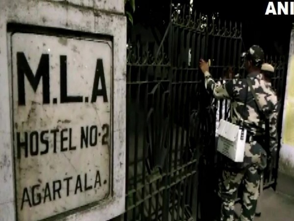Security personnel searching for Badal Choudhury at the MLA Hostel (Photo/ANI)