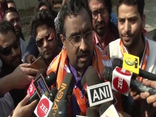 BJP national general secretary Ram Madhav speaking to media persons in Srinagar on Sunday. Photo/ANI