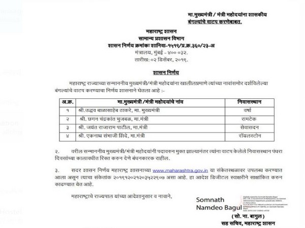 Chief Minister Uddhav Thackeray along with other ministers allotted with official residences (Photo/ANI)
