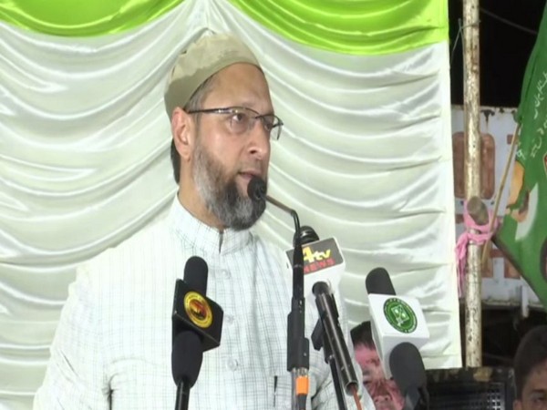 AIMIM MP Asaduddin Owaisi addressing a public meeting in Hyderabad on July 5. Photo/ANI