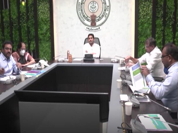 Andhra Pradesh Chief Minister Y S Jagan Mohan Reddy at the meeting on Thursday. (Photo/ANI)