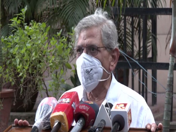 CPI-M general secretary Sitaram Yechury speaking to reporters on Tueday. .  