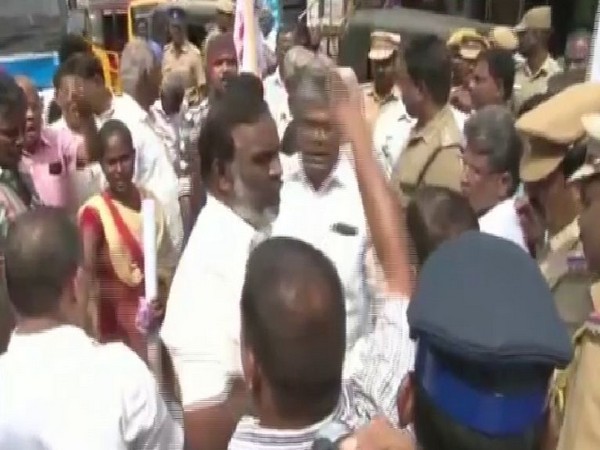 Members of TNUEF organised a protest against the release of 17 convicts in the Melavalavu murder case. Photo/ANI