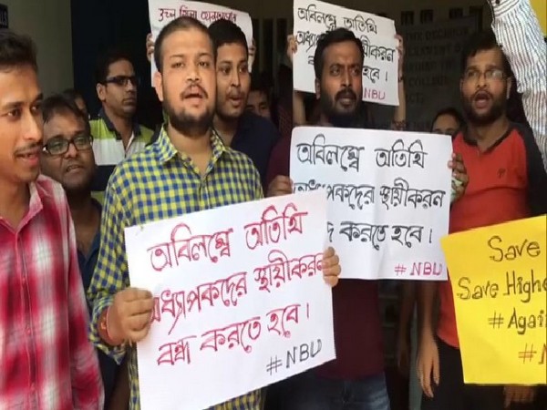 Students of the North Bengal University protesting on Thursday. Photo/ANI