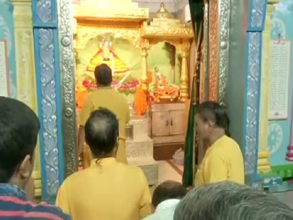 People celebrating Janmashtami in Srikrishna temple in Hyderabad on Friday Photo/ANI