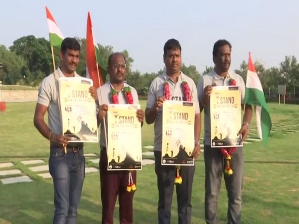 Four men who completed 'Bharat Yatra' in Hyderabad on Sunday. Photo/ANI