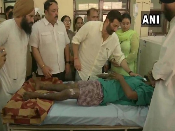 Gurdaspur MP met people who were injured in Batala firecracker factory blast. (Photo/ANI)