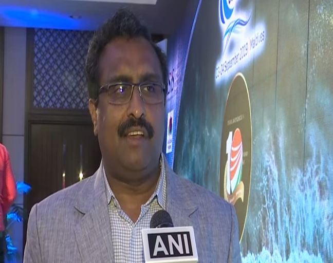BJP General Secretary Ram Madhav speaking to ANI at Male in Maldives on Wednesday. Photo/ANI