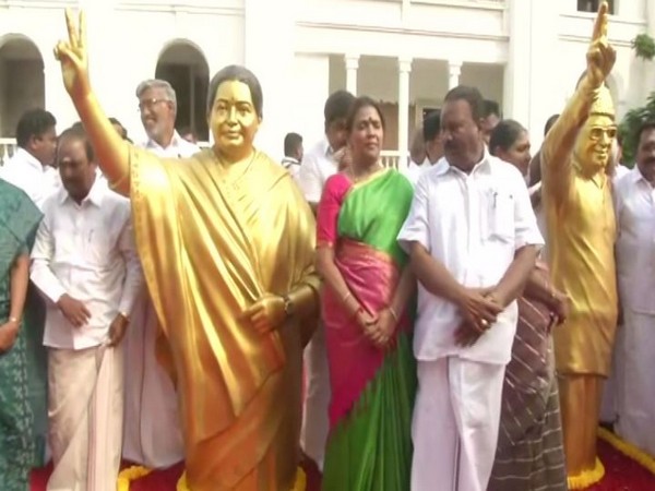 AIADMK workers celebrating at party headquarters in Chennai on Friday. Photo/ANI