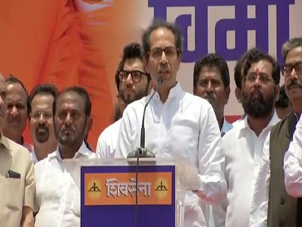 Shiv Sena Chief Uddhav Thackery delivering a speech during the protest in Mumbai on Wednesday (Photo/ANI)