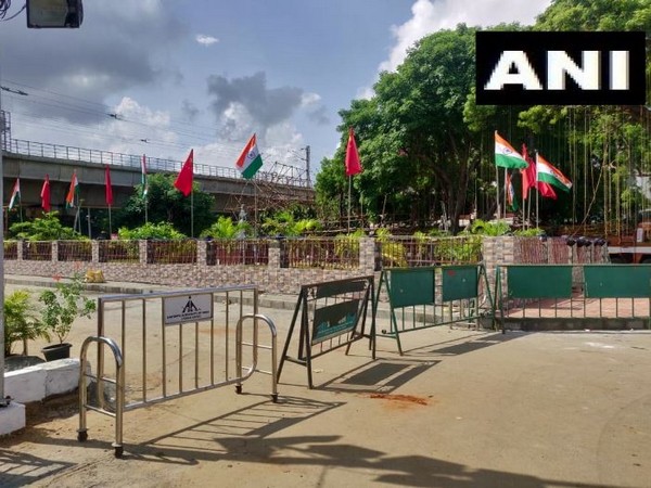 Flags of India and China outside the Chennai airport ahead of Chinese President Xi Jinping's arrival. (Photo/ANI)