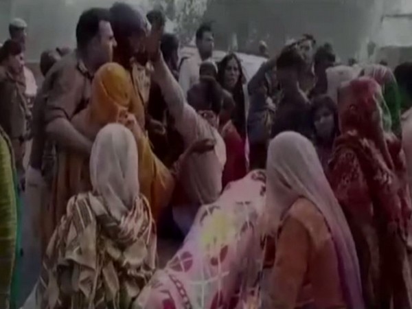 Family members of the cop staged a protest after receiving his body in Amroha, Uttar Pradesh (Photo/ANI)