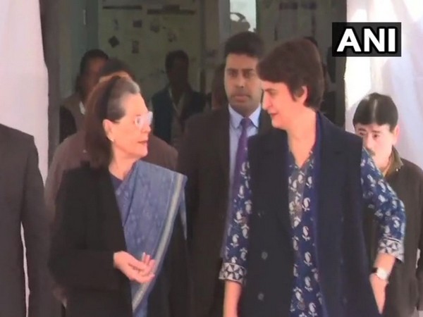 Congress Interim President Sonia Gandhi with daughter Priyanka Gandhi Vadra (Photo/ANI)