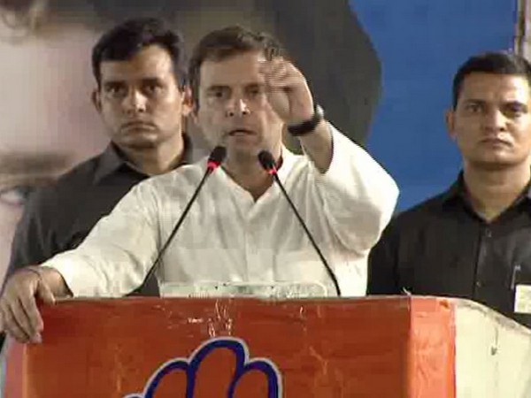 Congress President Rahul Gandhi addressing an election rally in New Delhi on Monday. Photo/ANI