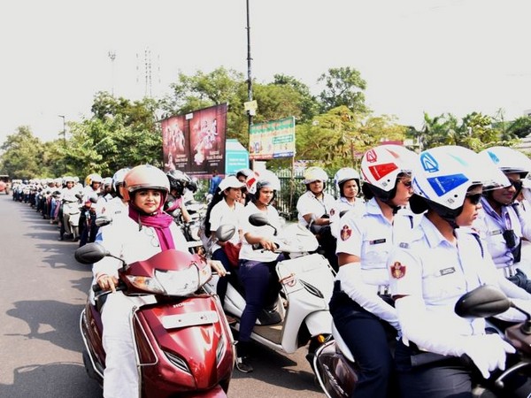A view of all-women bike rally in Bhubaneswar on Saturday. Photo/ANI