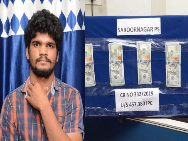 The accused with the recovered cash in Hyderabad on Saturday. Photo/ANI