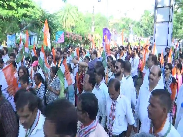 Congress workers protesting in Goa on Tuesday.