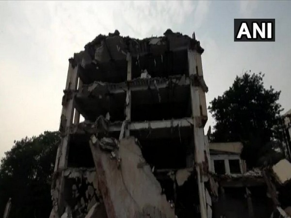 The front part of the building collapsed as its demolition work was underway. Photo/ANI
