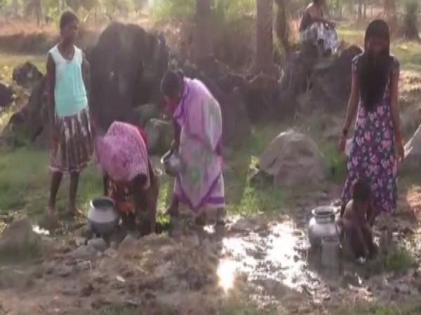 Villagers of Pakhnachua, Dantewada collecting water form an underground water source (Photo/ANI)