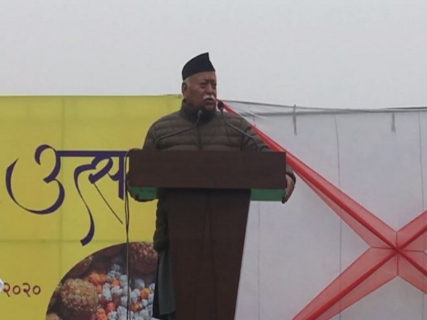 Rashtriya Swayamsevak Sangh (RSS) chief Mohan Bhagwat in Moradabad on Saturday (Photo/ANI)