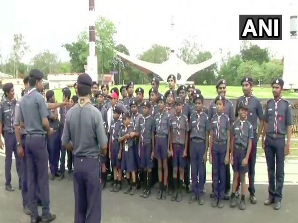 School children dressed as scouts in the Satish Dhawan Space Centre at Sriharikota in Andhra PRadesh. Photo/ANI