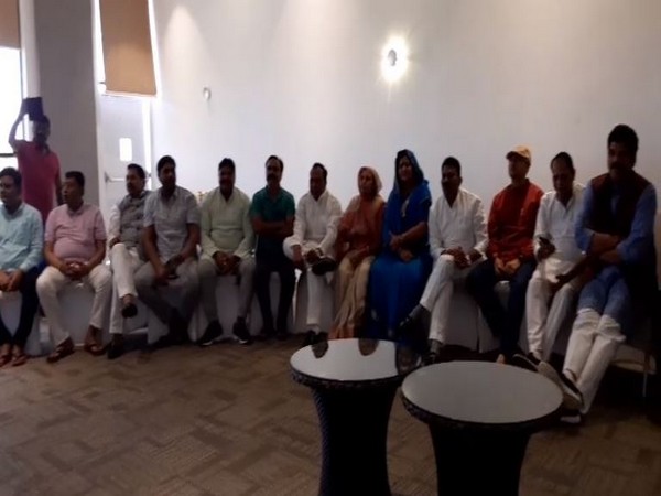 Rebel Congress MLAs during a press brief in Bengaluru on Tuesday (Photo/ANI)