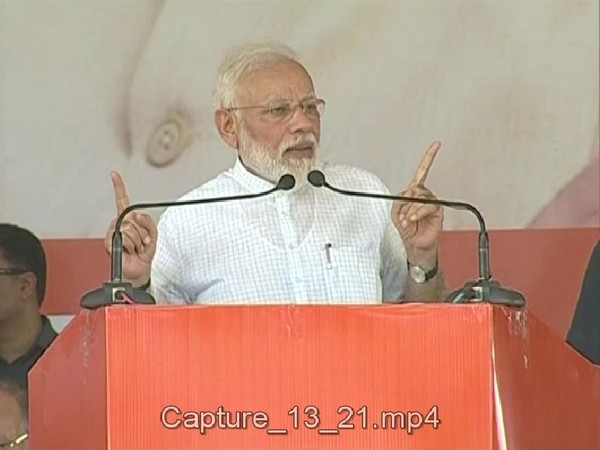 Prime Minister Narendra Modi addressing a public rally in Haryana’s Rohtak on Sunday. Photo/ANI