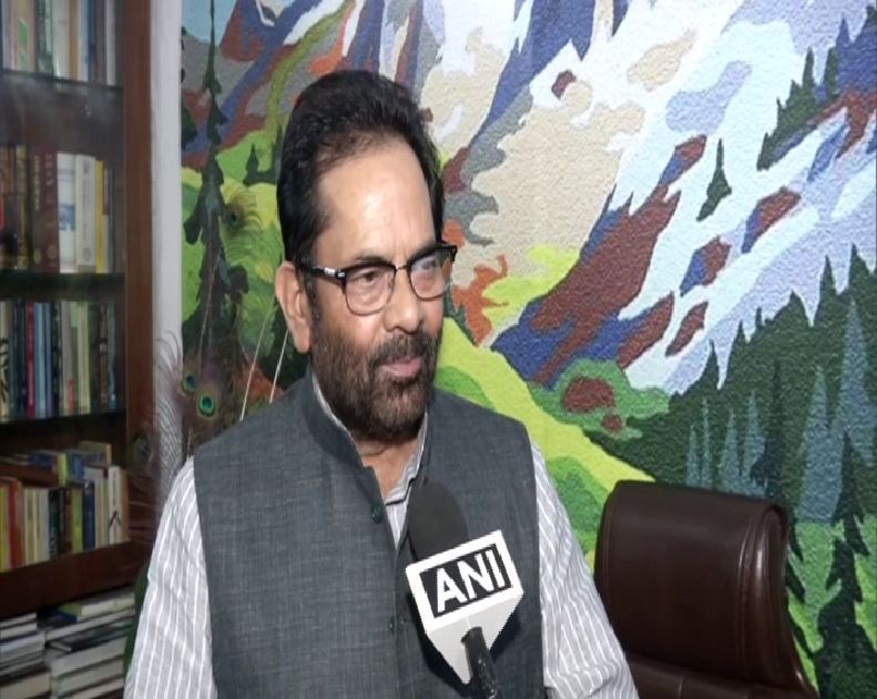 BJP leader Mukhtar Abbas Naqvi speaking to ANI on Monday in New Delhi. Photo/ANI